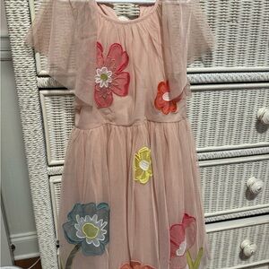 Mini Boden Pink Dress with Colorful Floral Embroidery Size 6-7